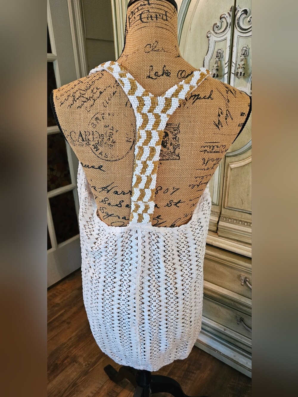ROXY Crocheted Beaded T-Back Beach Cover Up (M)